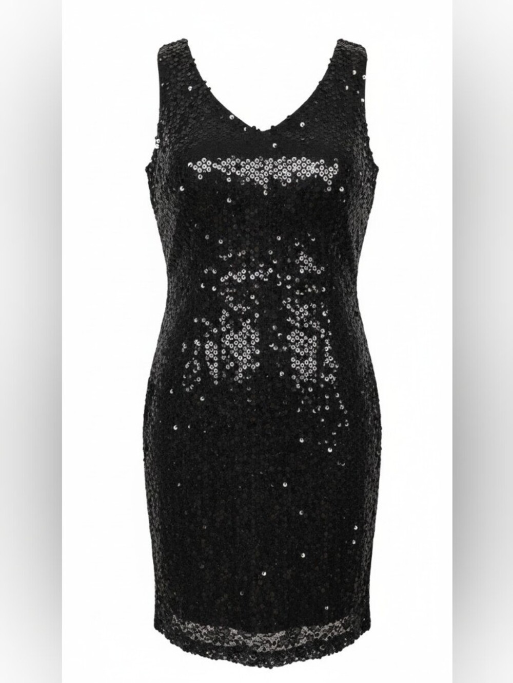 Sofia Fashion Black Sequin V-Neck Evening Dress SZ M